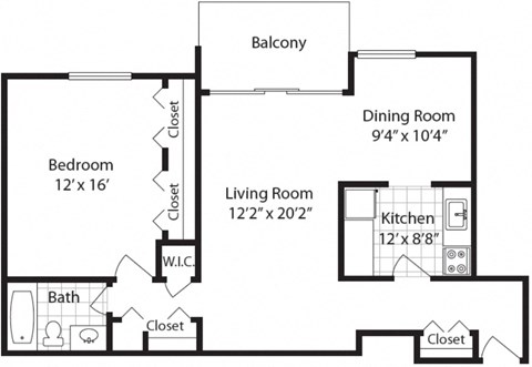 1  Bed   1  Bath   880 Sq. Ft. THE DAVIS (w/Balcony) Floor plan at The Langston Views, Washington, DC